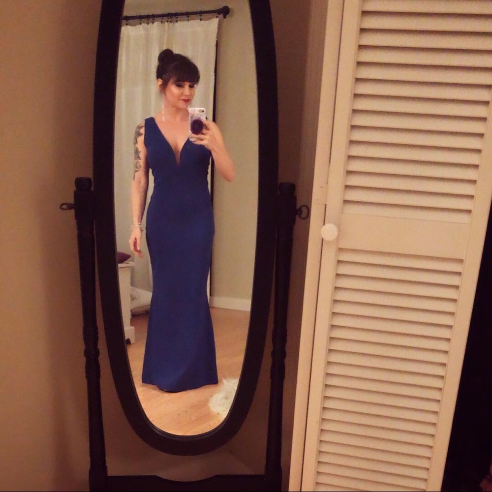 Windsor blue ball gown with pearl back